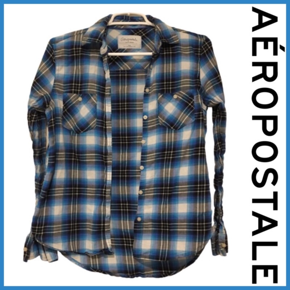 AEROPOSTALE Plaid Button Down Shirt - Black, Blue, White, Purple, Medium